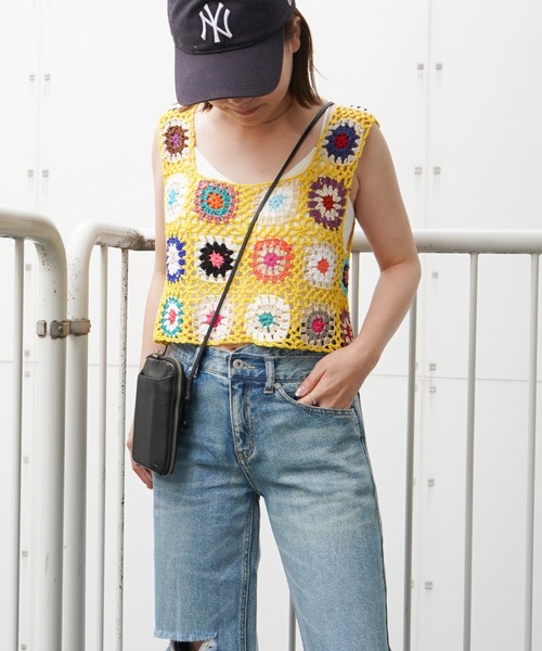 VENCEEXCHANGE(ヴァンスエクスチェンジ)の「クロシェ編みベスト(ベスト・レディース・オフホワイト/ブラック/スカイブルー/パープル/イエロー/レッド・M)」の6枚目の写真