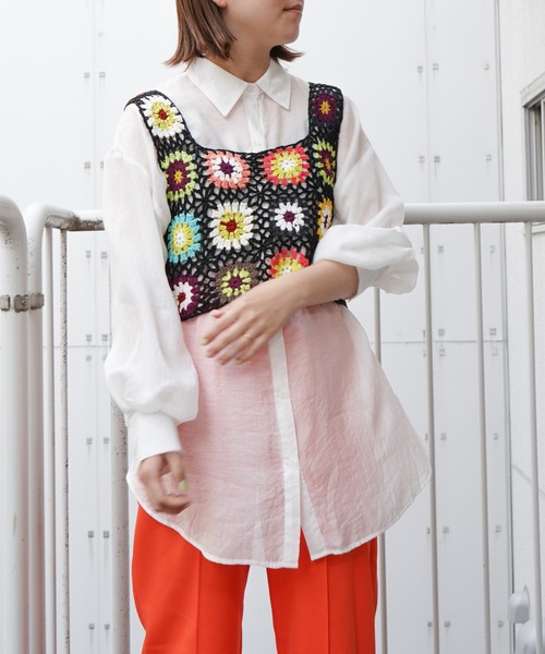 VENCEEXCHANGE(ヴァンスエクスチェンジ)の「クロシェ編みベスト(ベスト・レディース・オフホワイト/ブラック/スカイブルー/パープル/イエロー/レッド・M)」の3枚目の写真