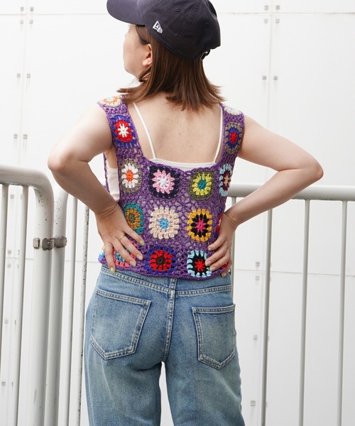 VENCEEXCHANGE(ヴァンスエクスチェンジ)の「クロシェ編みベスト(ベスト・レディース・オフホワイト/ブラック/スカイブルー/パープル/イエロー/レッド・M)」の21枚目の写真