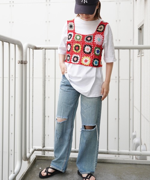 VENCEEXCHANGE(ヴァンスエクスチェンジ)の「クロシェ編みベスト(ベスト・レディース・オフホワイト/ブラック/スカイブルー/パープル/イエロー/レッド・M)」の8枚目の写真