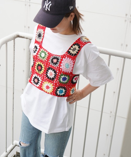 VENCEEXCHANGE(ヴァンスエクスチェンジ)の「クロシェ編みベスト(ベスト・レディース・オフホワイト/ブラック/スカイブルー/パープル/イエロー/レッド・M)」の7枚目の写真