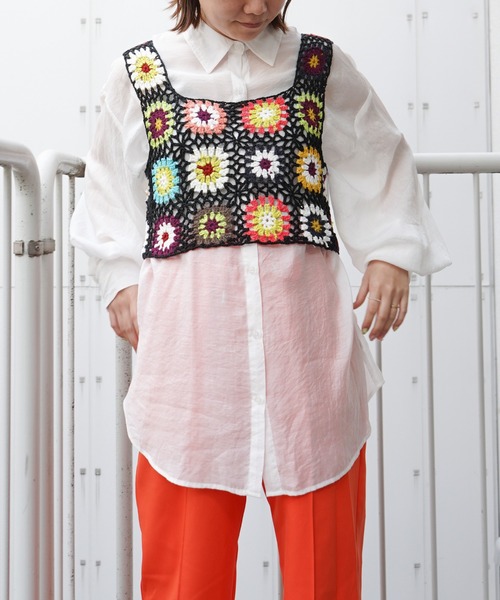 VENCEEXCHANGE(ヴァンスエクスチェンジ)の「クロシェ編みベスト(ベスト・レディース・オフホワイト/ブラック/スカイブルー/パープル/イエロー/レッド・M)」の18枚目の写真