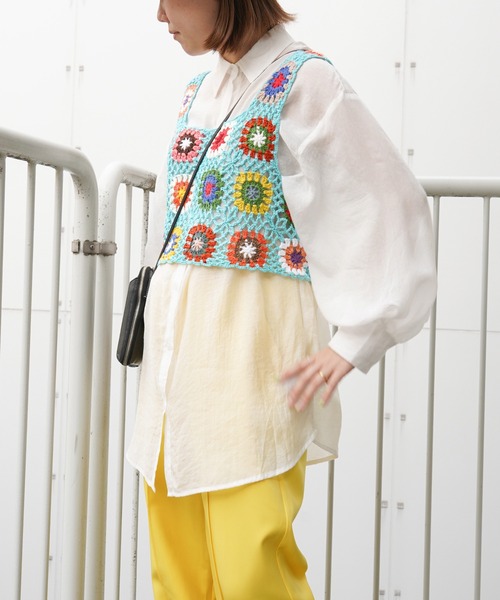 VENCEEXCHANGE(ヴァンスエクスチェンジ)の「クロシェ編みベスト(ベスト・レディース・オフホワイト/ブラック/スカイブルー/パープル/イエロー/レッド・M)」の13枚目の写真