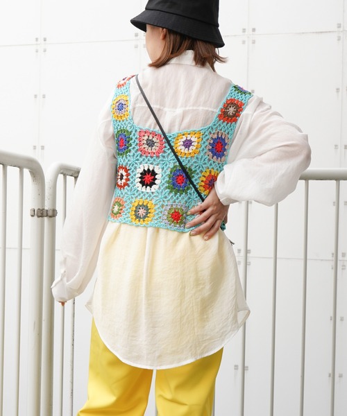 VENCEEXCHANGE(ヴァンスエクスチェンジ)の「クロシェ編みベスト(ベスト・レディース・オフホワイト/ブラック/スカイブルー/パープル/イエロー/レッド・M)」の10枚目の写真