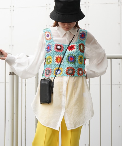 VENCEEXCHANGE(ヴァンスエクスチェンジ)の「クロシェ編みベスト(ベスト・レディース・オフホワイト/ブラック/スカイブルー/パープル/イエロー/レッド・M)」の19枚目の写真