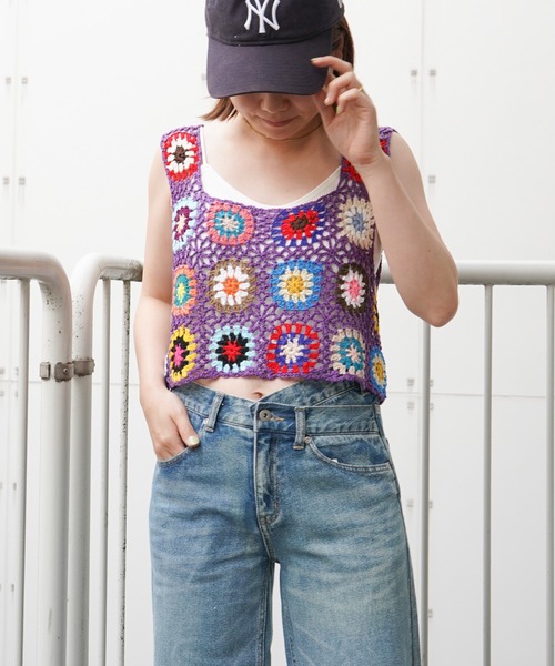 VENCEEXCHANGE(ヴァンスエクスチェンジ)の「クロシェ編みベスト(ベスト・レディース・オフホワイト/ブラック/スカイブルー/パープル/イエロー/レッド・M)」の12枚目の写真