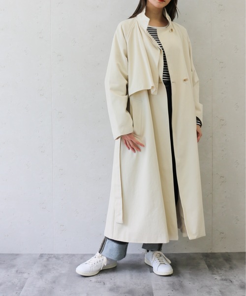 Per sist ence(パーシエンス)の「Per sist ence/パーシエンス ツイルスタンドカラーコート(チェスターコート・レディース・カーキ/オフホワイト・FREE)」の5枚目の写真