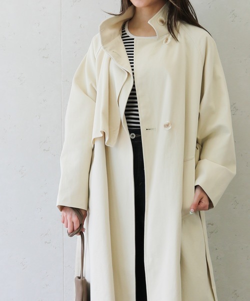 Per sist ence(パーシエンス)の「Per sist ence/パーシエンス ツイルスタンドカラーコート(チェスターコート・レディース・カーキ/オフホワイト・FREE)」の6枚目の写真