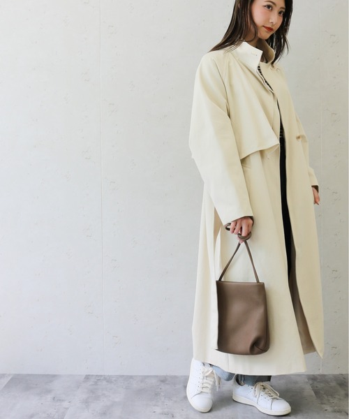 Per sist ence(パーシエンス)の「Per sist ence/パーシエンス ツイルスタンドカラーコート(チェスターコート・レディース・カーキ/オフホワイト・FREE)」の7枚目の写真
