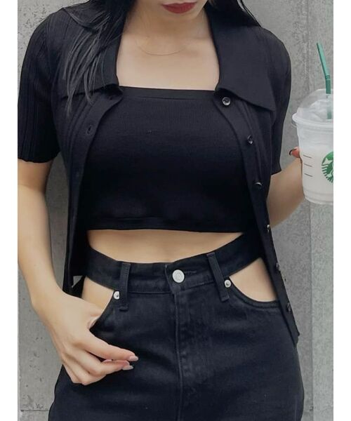 EVRIS（エヴリス）の「アンサンブルシャツニットトップス（ニット/セーター・レディース・ブラック/レッド/ブルー/アイボリー・FREE）」の3枚目の写真