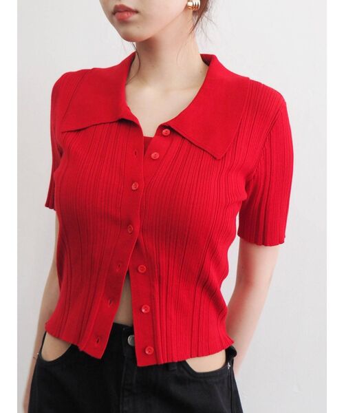 EVRIS（エヴリス）の「アンサンブルシャツニットトップス（ニット/セーター・レディース・ブラック/レッド/ブルー/アイボリー・FREE）」の9枚目の写真