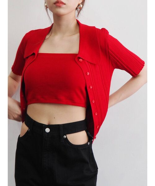 EVRIS（エヴリス）の「アンサンブルシャツニットトップス（ニット/セーター・レディース・ブラック/レッド/ブルー/アイボリー・FREE）」の12枚目の写真