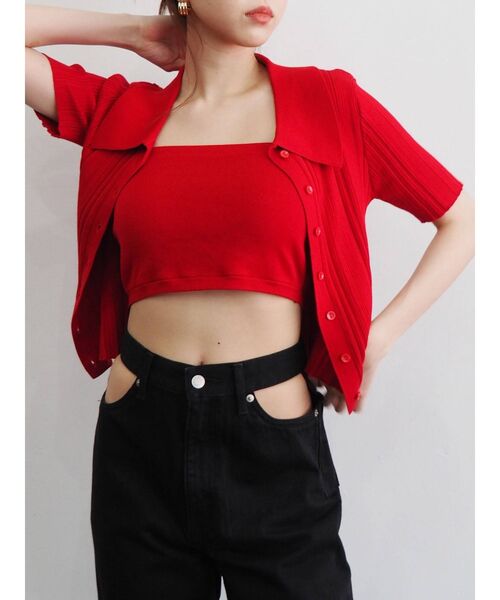 EVRIS（エヴリス）の「アンサンブルシャツニットトップス（ニット/セーター・レディース・ブラック/レッド/ブルー/アイボリー・FREE）」の13枚目の写真