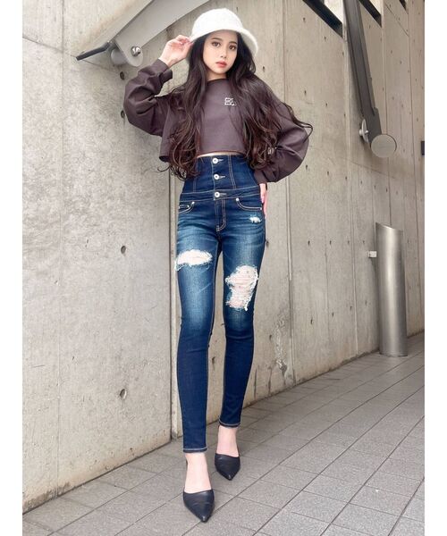【ちゅ♡】新品 ジェイダ スキニー デニムパンツ XS ブルー GYDA（ジェイダ）の「M/W HEM ZIPスキニーデニムパンツ（デニム