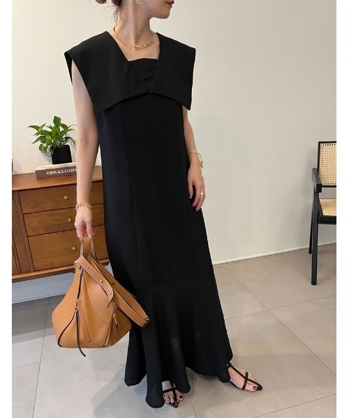 Re:EDIT（リエディ）の「[低身長/高身長サイズ有]ポーラセーラーカラーワンピース（ワンピース・レディース・キャメル/パープル/ブラック・MEDIUM/LARGE/SHORT/TALL）」の5枚目の写真