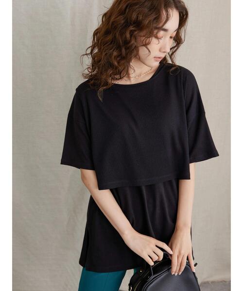AMERICAN HOLIC（アメリカンホリック）の「SETカットプルオーバー+リブショートプルオーバー（Tシャツ/カットソー・レディース・ブラック/モカ・L/M）」の17枚目の写真