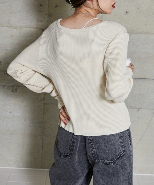 WEGO（ウィゴー）の「WEGO/Vネックリブカーディガン（カーディガン/ボレロ・レディース・サックスブルー/ライトピンク/アイボリー/ブラック・FREE）」の9枚目の写真