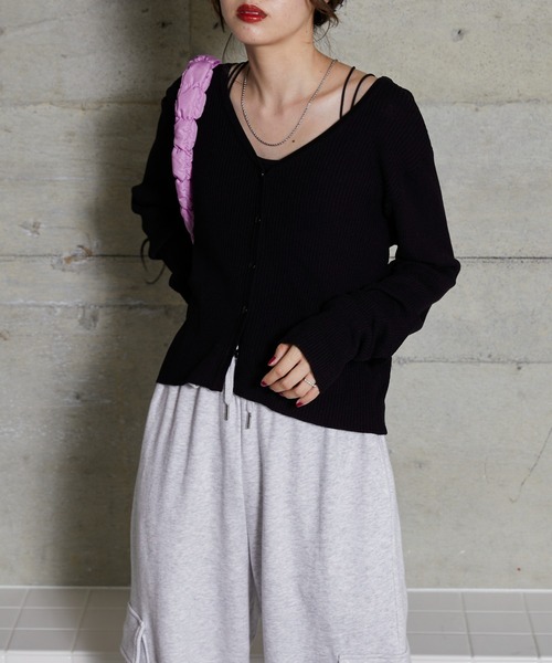 WEGO（ウィゴー）の「WEGO/Vネックリブカーディガン（カーディガン/ボレロ・レディース・サックスブルー/ライトピンク/アイボリー/ブラック・FREE）」の14枚目の写真