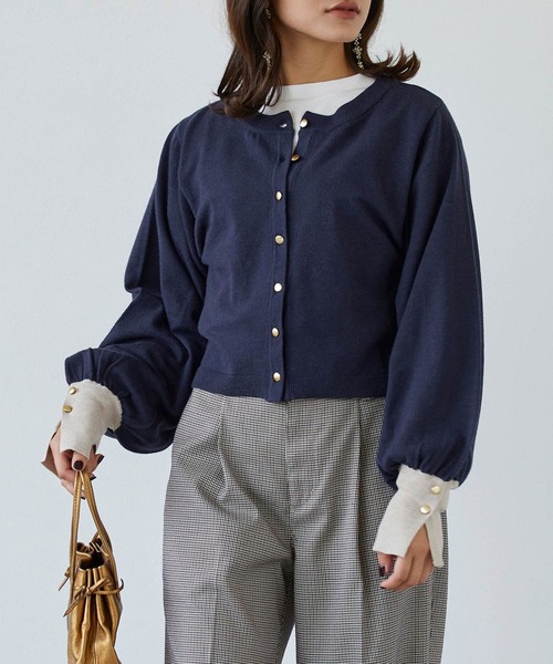 179/WG（イチナナキュウダブルジー）の「配色金ボタンカーディガン（カーディガン/ボレロ・レディース・チャコールグレー/ネイビー/グレー/オフホワイト・FREE）」の4枚目の写真