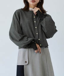 配色金ボタンカーディガン