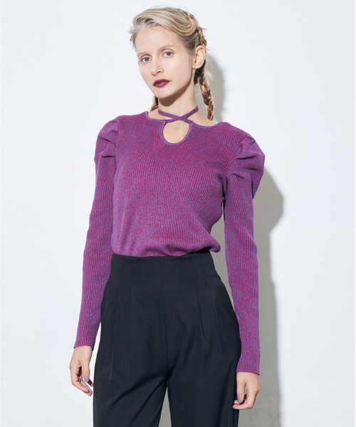 Solace（ソレイス）の「メランジミックスリブパワショルニットトップス