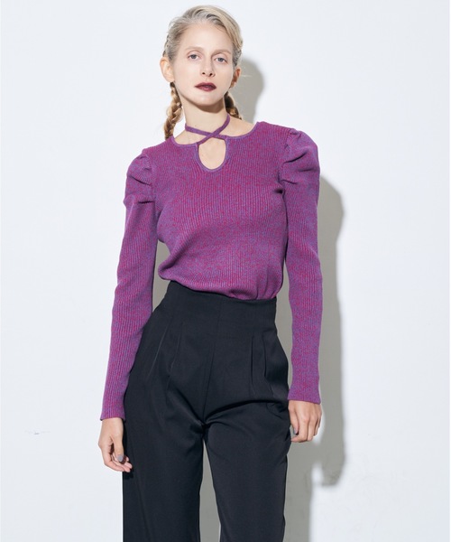 Solace（ソレイス）の「メランジミックスリブパワショルニットトップス / 前後2WAY（ニット/セーター・レディース・ベージュ/ブラック/イエロー/パープル・FREE）」の22枚目の写真