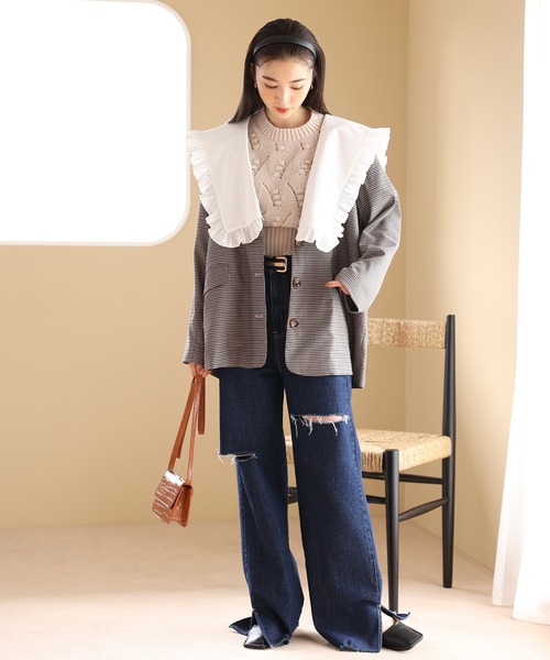 one after another NICE CLAUP（ワンアフターアナザーナイスクラップ）の「【襟が取り外せてベストにもなる】ビッグカラーマルチWAYジャケット（テーラードジャケット・レディース・ブラック/ベージュ/ブラウン系その他・FREE）」の11枚目の写真