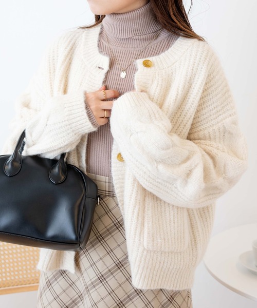 WEGO（ウィゴー）の「WEGO/パッチポケットケーブルカーディガン（カーディガン/ボレロ・レディース・ベージュ/アイボリー/ピンク・FREE）」の19枚目の写真