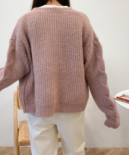 WEGO（ウィゴー）の「WEGO/パッチポケットケーブルカーディガン（カーディガン/ボレロ・レディース・ベージュ/アイボリー/ピンク・FREE）」の7枚目の写真