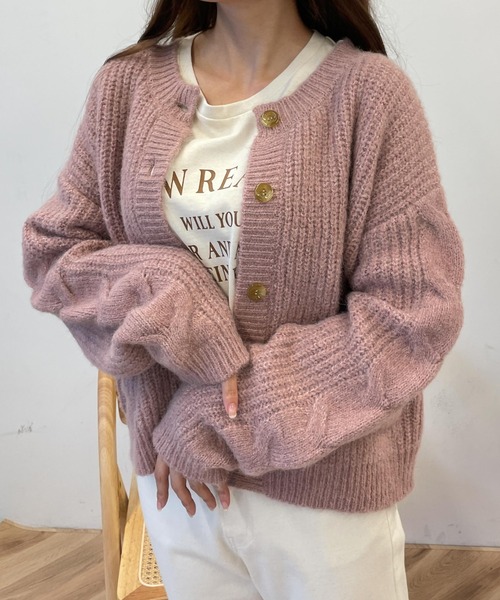 WEGO（ウィゴー）の「WEGO/パッチポケットケーブルカーディガン（カーディガン/ボレロ・レディース・ベージュ/アイボリー/ピンク・FREE）」の8枚目の写真