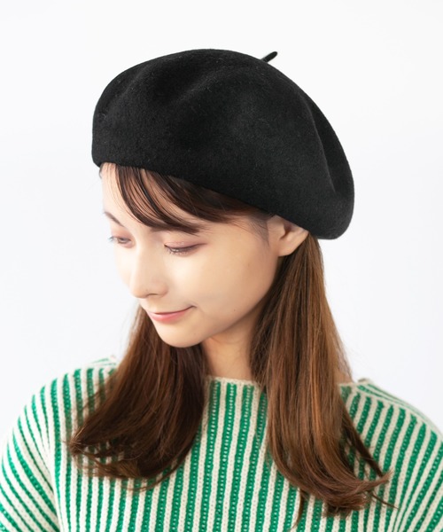 14+(イチヨンプラス)の「国産チョボ付きバスクベレー(ハンチング/ベレー帽・レディース・ブラック/ダークブラウン/ベージュ/ネイビー/グレー/ブルー/ワインレッド・FREE)」の2枚目の写真