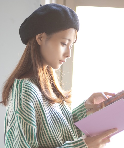 14+(イチヨンプラス)の「国産チョボ付きバスクベレー(ハンチング/ベレー帽・レディース・ブラック/ダークブラウン/ベージュ/ネイビー/グレー/ブルー/ワインレッド・FREE)」の15枚目の写真