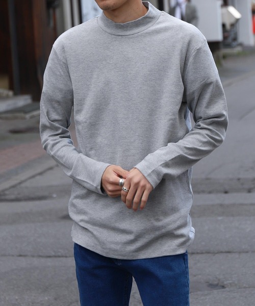 ZIP FIVE（ジップファイブ）の「ピーチスムース 無地モックネックロンTシャツ（Tシャツ/カットソー・メンズ・ホワイト/ブラック/ブルーグレー/杢グレー/ワイン/チャコール・MEDIUM/LARGE/X-LARGE）」の4枚目の写真
