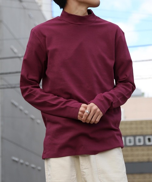 ZIP FIVE（ジップファイブ）の「ピーチスムース 無地モックネックロンTシャツ（Tシャツ/カットソー・メンズ・ホワイト/ブラック/ブルーグレー/杢グレー/ワイン/チャコール・MEDIUM/LARGE/X-LARGE）」の6枚目の写真
