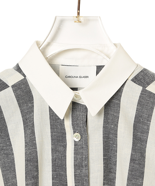 CAROLINA GLASER（カロリナ グレイサー）の「CAROLINA GLASER / ワイドストライプシャツ（シャツ/ブラウス・レディース・ブラック×ホワイト・ONE SIZE）」の9枚目の写真