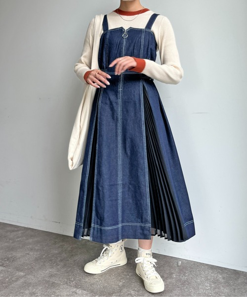 CPCM（シーピーシーエム）の「ZIP付プリーツ切替ステッチジャンスカ