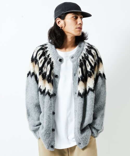 FREAK'S STORE（フリークスストア）の「WEB限定 ビッグシルエット モヘヤタッチ ノルディック クルーカーディガン/シャギーニット（カーディガン/ボレロ・メンズ・ブラック/ベージュ/グレー・SMALL/MEDIUM/LARGE）」の4枚目の写真