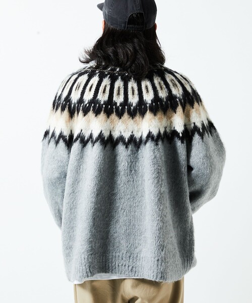 FREAK'S STORE（フリークスストア）の「WEB限定 ビッグシルエット モヘヤタッチ ノルディック クルーカーディガン/シャギーニット（カーディガン/ボレロ・メンズ・ブラック/ベージュ/グレー・SMALL/MEDIUM/LARGE）」の18枚目の写真