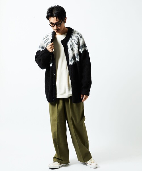 FREAK'S STORE（フリークスストア）の「WEB限定 ビッグシルエット モヘヤタッチ ノルディック クルーカーディガン/シャギーニット（カーディガン/ボレロ・メンズ・ブラック/ベージュ/グレー・SMALL/MEDIUM/LARGE）」の8枚目の写真