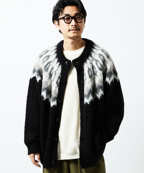 FREAK'S STORE（フリークスストア）の「WEB限定 ビッグシルエット モヘヤタッチ ノルディック クルーカーディガン/シャギーニット（カーディガン/ボレロ・メンズ・ブラック/ベージュ/グレー・SMALL/MEDIUM/LARGE）」の15枚目の写真