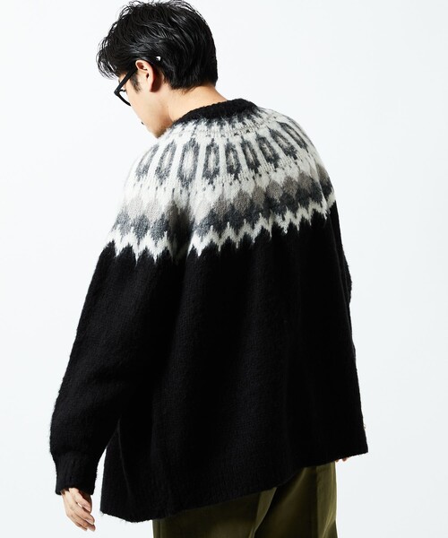 FREAK'S STORE（フリークスストア）の「WEB限定 ビッグシルエット モヘヤタッチ ノルディック クルーカーディガン/シャギーニット（カーディガン/ボレロ・メンズ・ブラック/ベージュ/グレー・SMALL/MEDIUM/LARGE）」の19枚目の写真