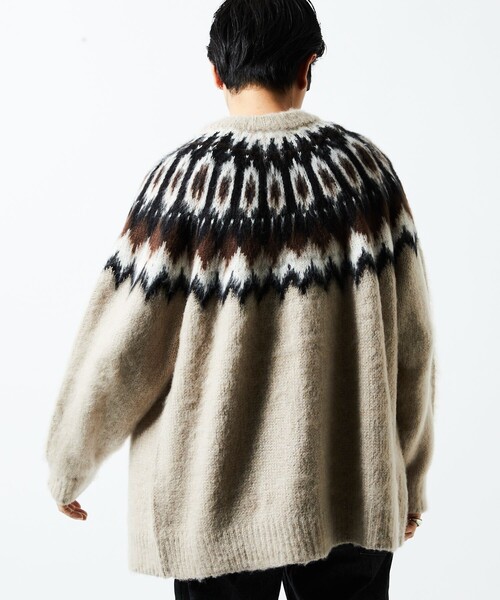 FREAK'S STORE（フリークスストア）の「WEB限定 ビッグシルエット モヘヤタッチ ノルディック クルーカーディガン/シャギーニット（カーディガン/ボレロ・メンズ・ブラック/ベージュ/グレー・SMALL/MEDIUM/LARGE）」の13枚目の写真