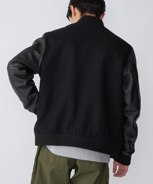 SHIPS(シップス)の「SHIPS: スーパー160'S メリノウール メルトン バーシティジャケット(スタジャン・メンズ・ブラック/ネイビー・SMALL/MEDIUM/LARGE/X-LARGE)」の4枚目の写真