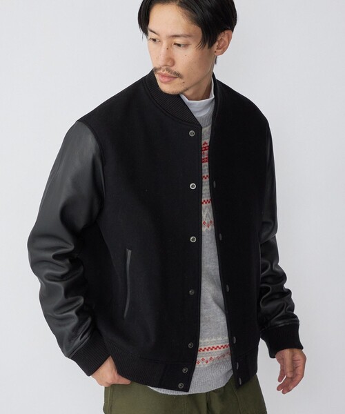 SHIPS(シップス)の「SHIPS: スーパー160'S メリノウール メルトン バーシティジャケット(スタジャン・メンズ・ブラック/ネイビー・SMALL/MEDIUM/LARGE/X-LARGE)」の11枚目の写真