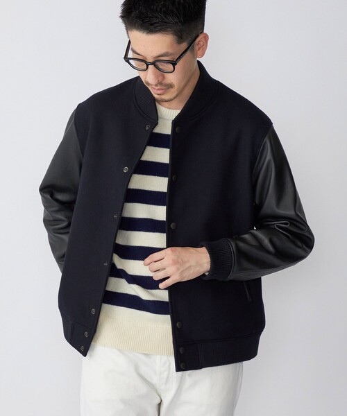 SHIPS(シップス)の「SHIPS: スーパー160'S メリノウール メルトン バーシティジャケット(スタジャン・メンズ・ブラック/ネイビー・SMALL/MEDIUM/LARGE/X-LARGE)」の14枚目の写真