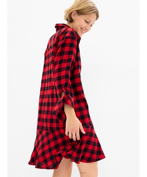 GAP(ギャップ)の「プレイド ラッフルフリルヘム シャツワンピース(ワンピース・レディース・ネイビー/レッド・XS/S/M/L/XXS)」の8枚目の写真