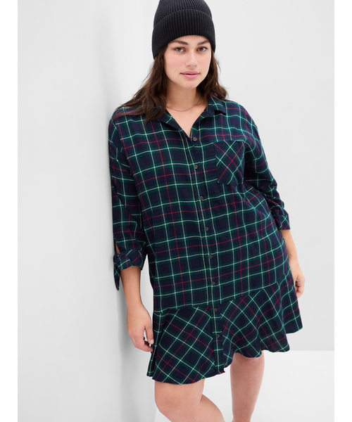 GAP(ギャップ)の「プレイド ラッフルフリルヘム シャツワンピース(ワンピース・レディース・ネイビー/レッド・XS/S/M/L/XXS)」の11枚目の写真