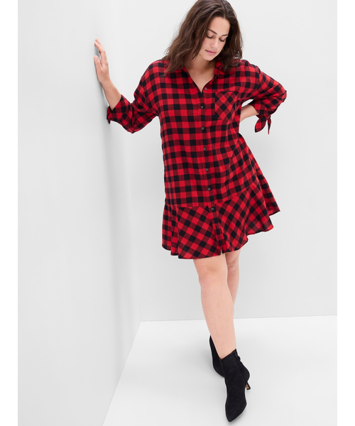 GAP(ギャップ)の「プレイド ラッフルフリルヘム シャツワンピース(ワンピース・レディース・ネイビー/レッド・XS/S/M/L/XXS)」の12枚目の写真