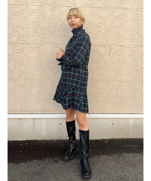 GAP(ギャップ)の「プレイド ラッフルフリルヘム シャツワンピース(ワンピース・レディース・ネイビー/レッド・XS/S/M/L/XXS)」の14枚目の写真