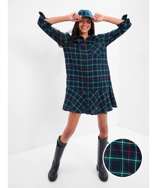 GAP(ギャップ)の「プレイド ラッフルフリルヘム シャツワンピース(ワンピース・レディース・ネイビー/レッド・XS/S/M/L/XXS)」の18枚目の写真